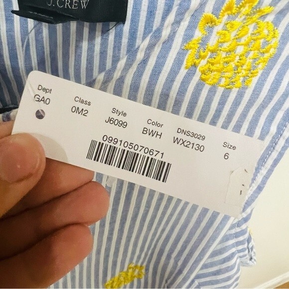 NWT J. Crew Striped Pineapple Embroidered Side-Tie Top Style# J6099 Women's Sz 6 - Picture 7 of 11